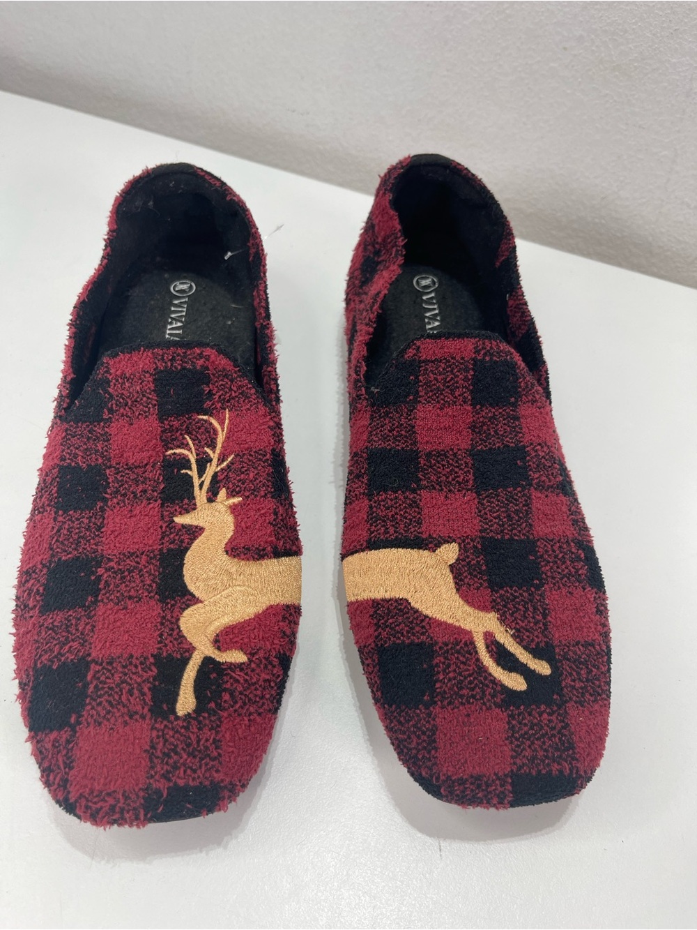 Vivaia Embroidered Checkered Slippers Ballet Flats Slip On Square Toe Wmn 9 40.5